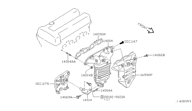 2001 Nissan Sentra Exhaust Manifold Diagram for 14002-7J510