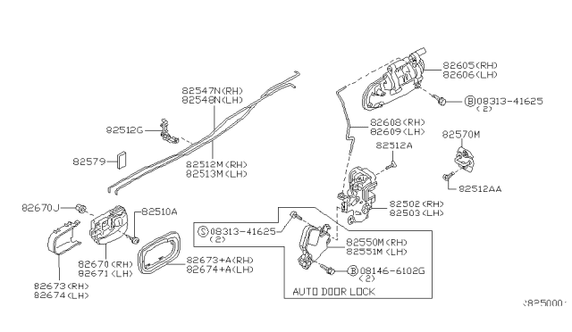 2000 Nissan Sentra Rear Door Lock & Handle Diagram