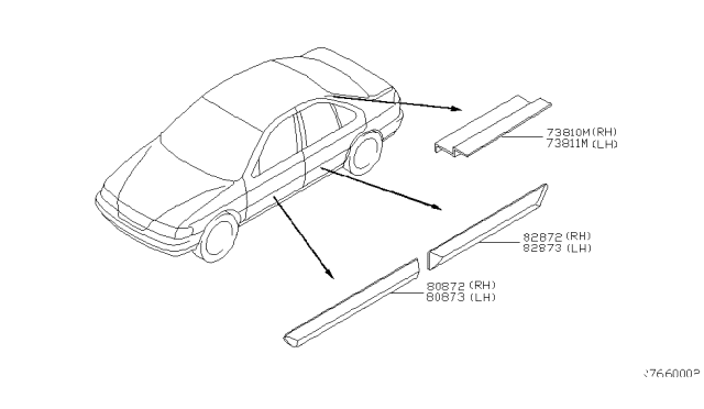 2001 Nissan Sentra Moulding-Rear Door,LH Diagram for 82871-4Z402