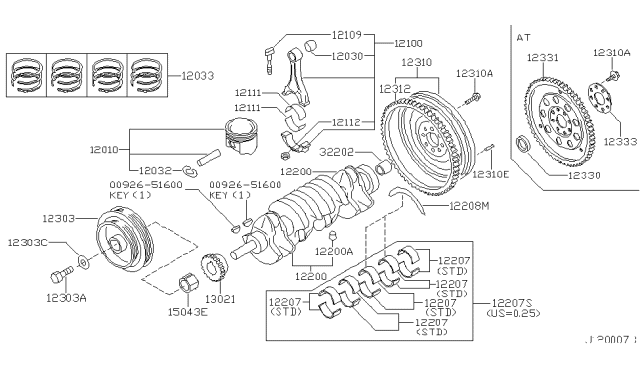 2001 Nissan Sentra Bearing-Connecting Rod Diagram for 12111-88R02