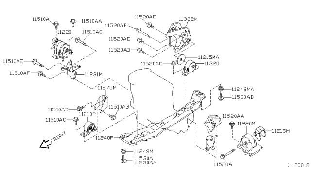 2005 Nissan Sentra Engine & Transmission Mounting Diagram 2