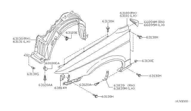 2005 Nissan Sentra Fender Assembly Front RH W/ANTI Theft Label Diagram for F3100-5M030
