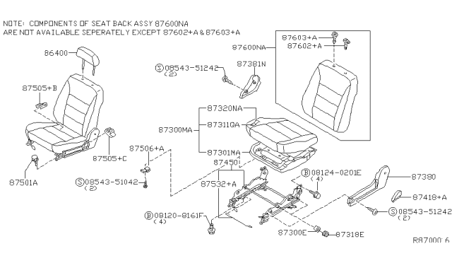 2002 Nissan Sentra Back Assembly Front Seat Diagram for 87650-4Z613