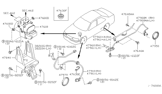 2001 Nissan Sentra Sensor Assembly Anti SKID,Rear Diagram for 47900-6M060