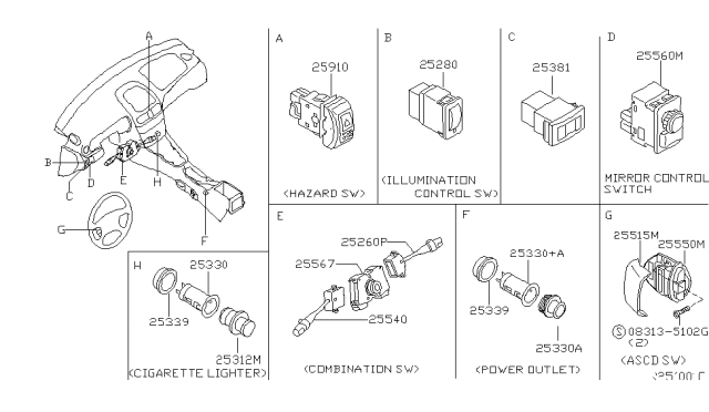 2005 Nissan Sentra Switch-ASCD,Steering Diagram for 25551-5M001