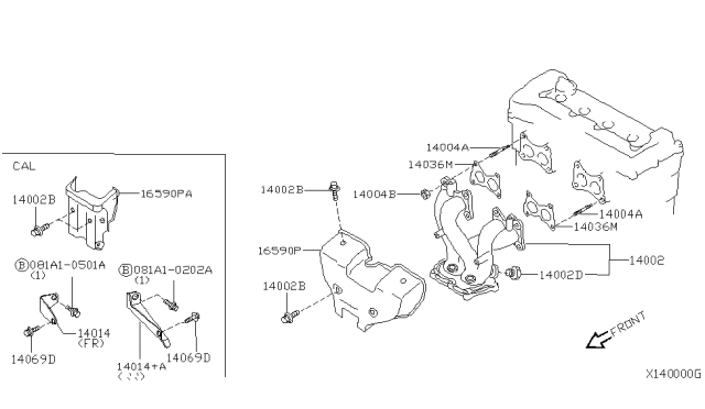 2005 Nissan Sentra Exhaust Manifold With Catalytic Converter Passenger Side Diagram for 14002-8J008