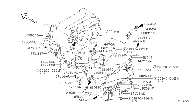 2000 Nissan Sentra Hose-Water Diagram for 14056-7J500