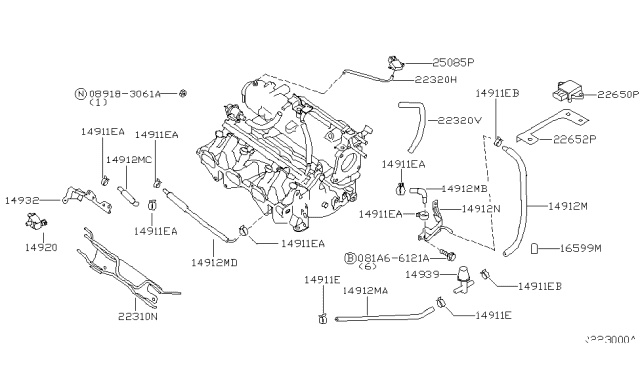 2001 Nissan Sentra Hose-Vacuum Diagram for 22320-4M808