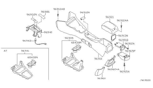 2006 Nissan Sentra Cover-Console,Rear Diagram for 96913-0M001