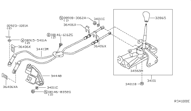 2004 Nissan Sentra Manual Transmission Control Cable Assembly Diagram for 34413-4Z710