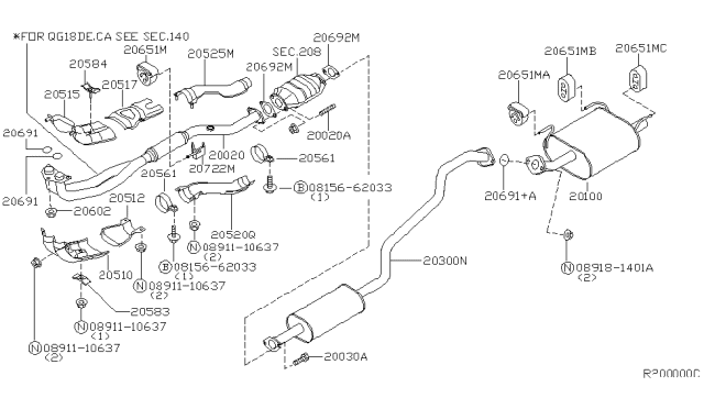 2001 Nissan Sentra Exhaust Tube & Muffler Diagram 1