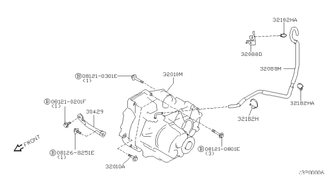 2004 Nissan Sentra Manual Transmission Assembly Diagram for 320B0-8U376