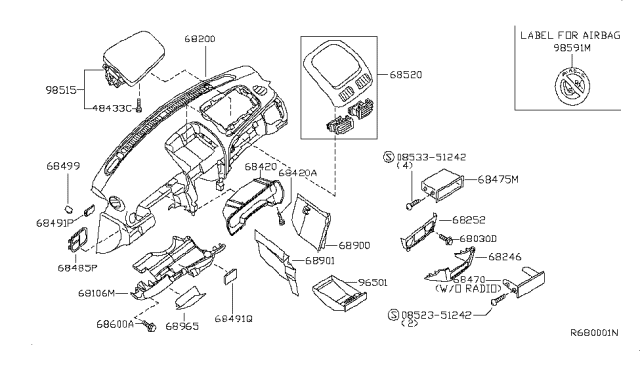 2002 Nissan Sentra Instrument Panel,Pad & Cluster Lid Diagram 4