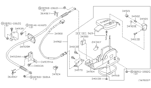 2002 Nissan Sentra Transmission Control Device Assembly Diagram for 34901-5M000