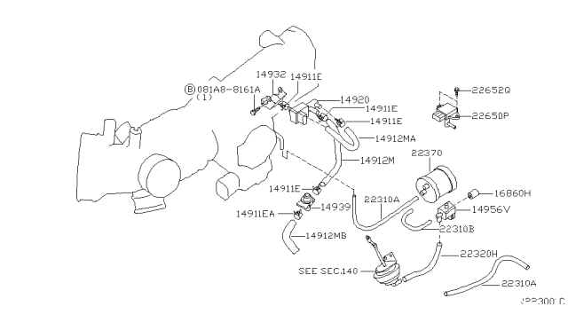 2005 Nissan Sentra Bracket PURGE Cont Valve Diagram for 14957-8J002