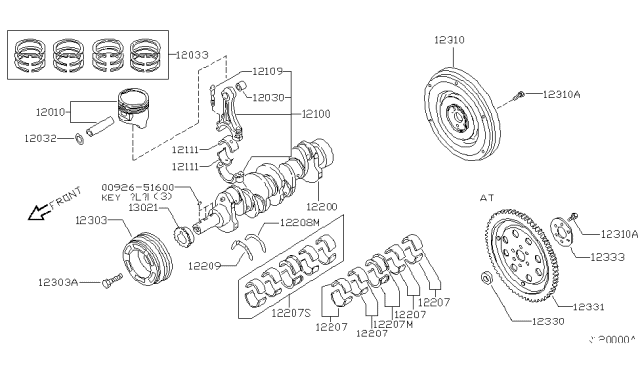 2002 Nissan Sentra Piston,Crankshaft & Flywheel Diagram 3