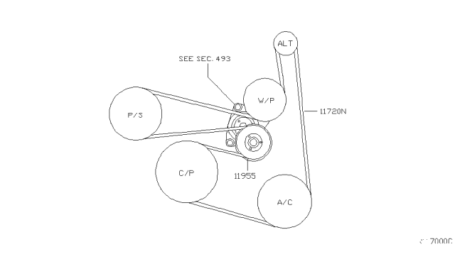 2001 Nissan Sentra Fan,Compressor & Power Steering Belt Diagram 2