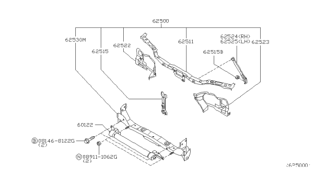 2001 Nissan Sentra Front Apron & Radiator Core Support Diagram 1
