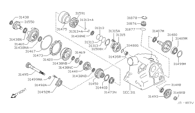 2002 Nissan Sentra Shim-Adjust,Idler Gear Diagram for 31439-81X00
