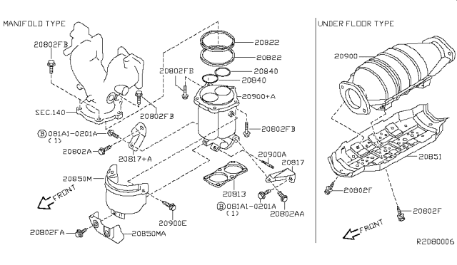 2002 Nissan Sentra Three Way Catalytic Converter Diagram for 208A0-5M025