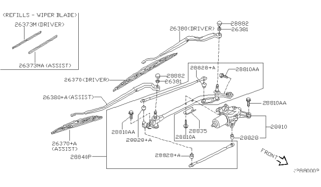 2003 Nissan Sentra Windshield Wiper Arm Assembly Diagram for 28886-4Z000