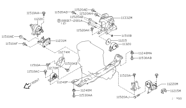 2003 Nissan Sentra Engine & Transmission Mounting Diagram 5