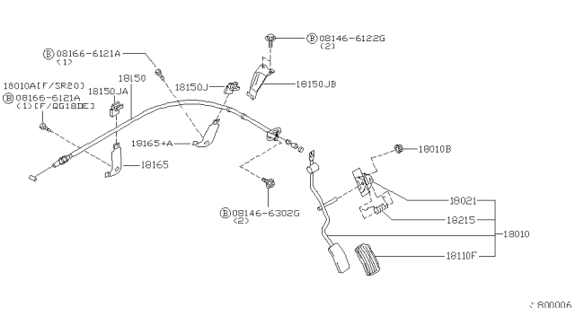 2000 Nissan Sentra Clamp Assembly Accelerator Cable 1 Diagram for 18220-5M001