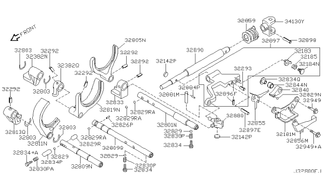 2003 Nissan Sentra Shaft Selector Diagram for 32881-6J000