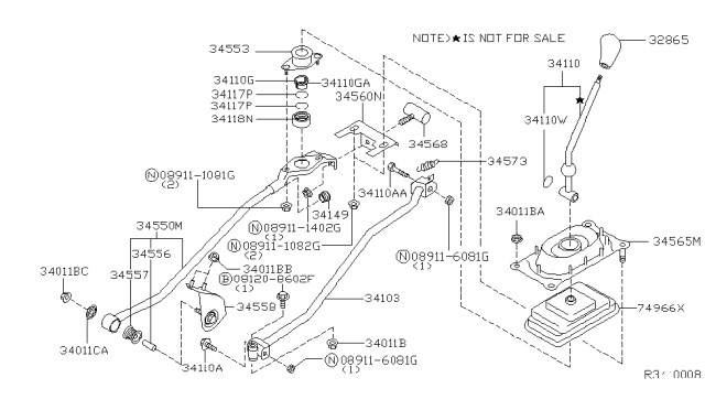 2002 Nissan Sentra Bearing-Hand Lever Diagram for 34116-0M000