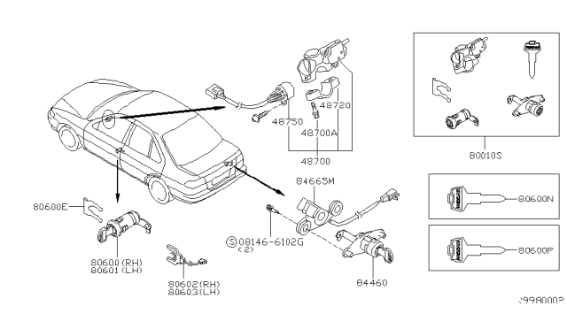 2002 Nissan Sentra Switch Assembly-Door Lock,RH (AHQ 5 Only) Diagram for 80602-5M000