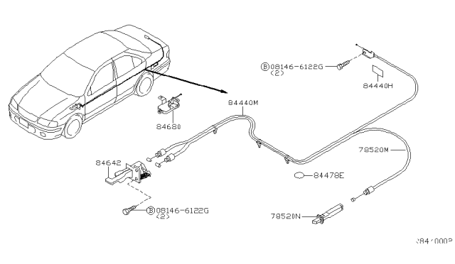 2000 Nissan Sentra Handle-Trunk & Fuel Lid Opener Diagram for 84640-5M000