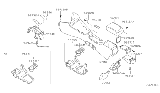 2001 Nissan Sentra Cup Holder Assembly Diagram for 96965-5M004