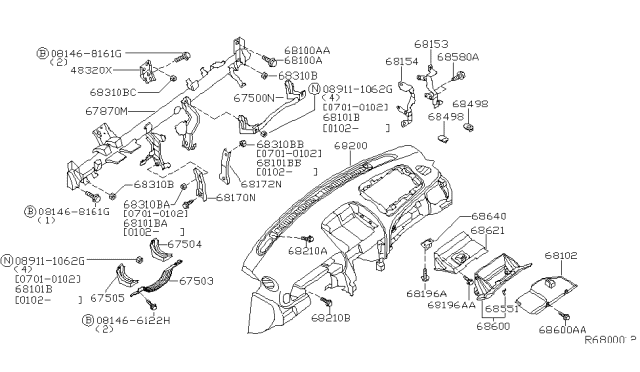 2001 Nissan Sentra Protector Assembly-Knee,L Outer Diagram for 67505-5M000