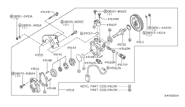 2001 Nissan Sentra Pump Assy-Power Steering Diagram for 49110-4M800