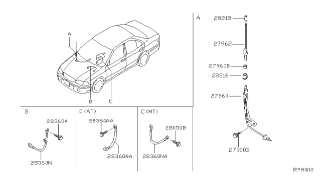 2004 Nissan Sentra Antenna Assembly Diagram for 28206-5M000