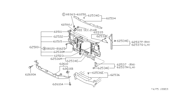 1986 Nissan Hardbody Pickup (D21) Support-Radiator Core Side LH Diagram for 62521-35G00