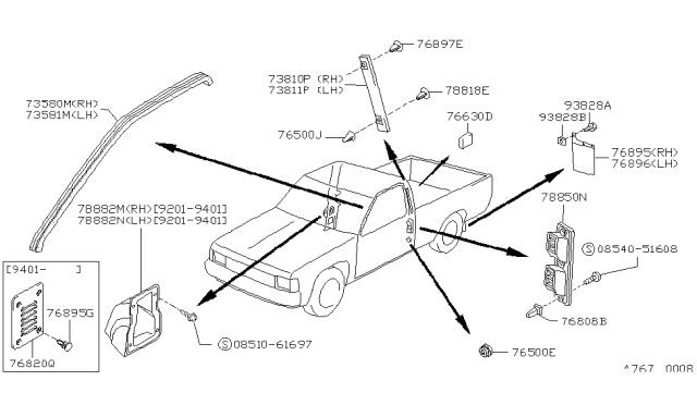 1994 Nissan Hardbody Pickup (D21) Clip Diagram for 76882-01G00