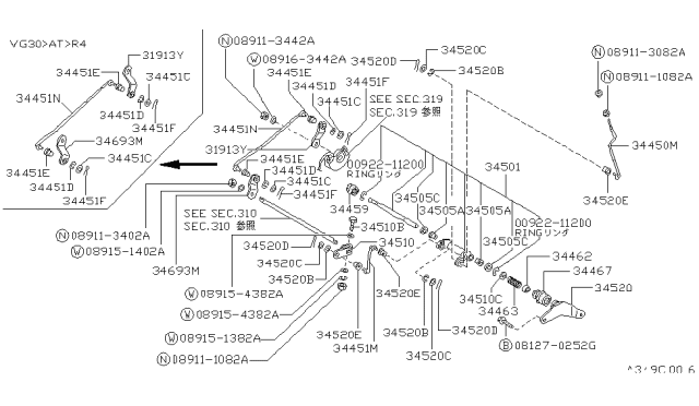 1990 Nissan Hardbody Pickup (D21) Rod-Sub Transmission Diagram for 34451-04G10