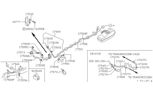 1992 Nissan Hardbody Pickup (D21) Hose-Control Diagram for 02187-53021
