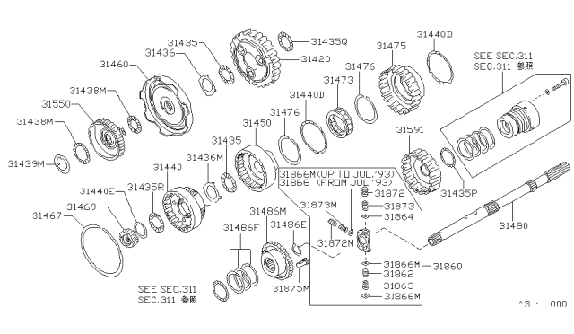1989 Nissan Hardbody Pickup (D21) Gear Sun Rear Diagram for 31469-41X01
