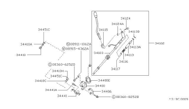 1988 Nissan Hardbody Pickup (D21) Transmission Control Device Assembly Diagram for 34102-09G10