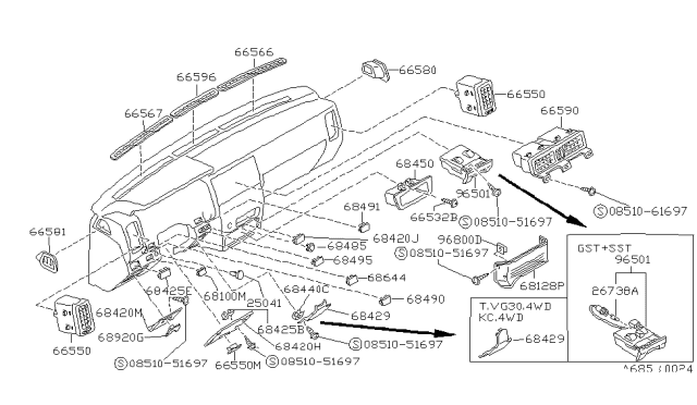 1987 Nissan Hardbody Pickup (D21) Nozzle VENTILATOR LH Brown Diagram for 68743-01G03