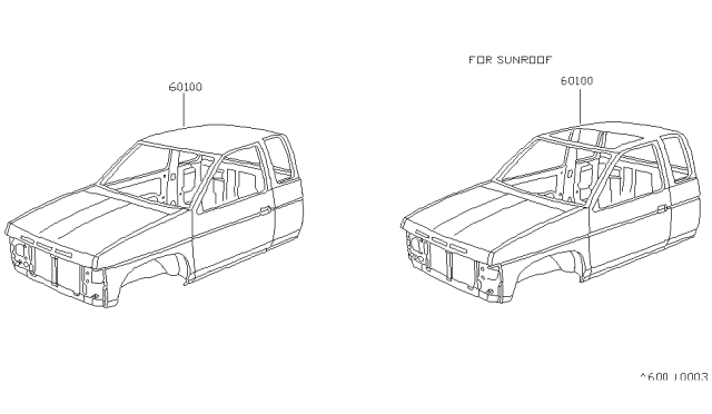 1993 Nissan Hardbody Pickup (D21) Body Assembly Cab Metal Diagram for 60005-01G00