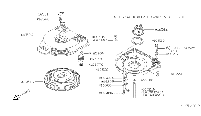 1990 Nissan Hardbody Pickup (D21) Body Assembly-Air Cleaner Diagram for 16528-86G05