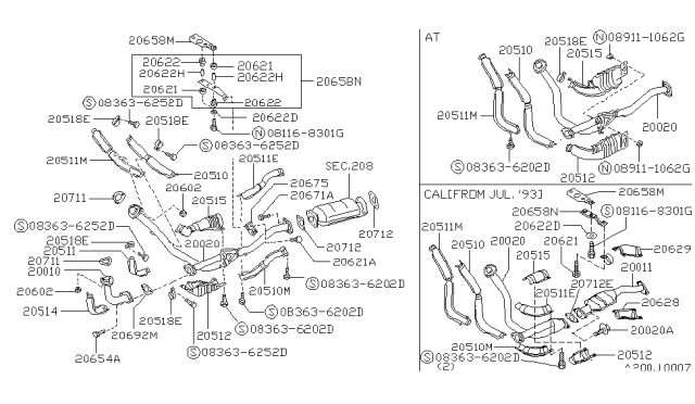 1994 Nissan Hardbody Pickup (D21) Exhaust Tube Assembly, Front Diagram for 20020-88G07
