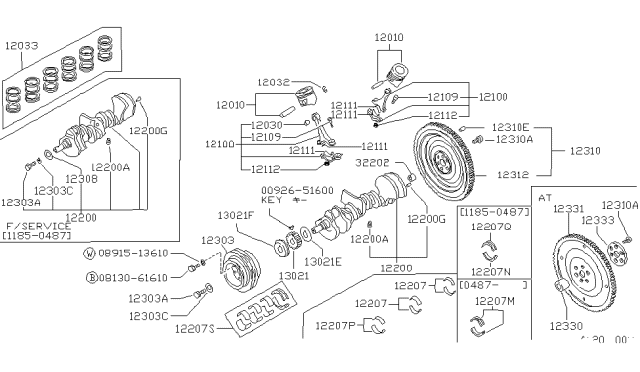 1987 Nissan Hardbody Pickup (D21) Piston,Crankshaft & Flywheel Diagram 1