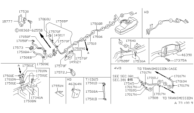 1992 Nissan Hardbody Pickup (D21) Tube EAI To Catalyst Diagram for 17540-32G00