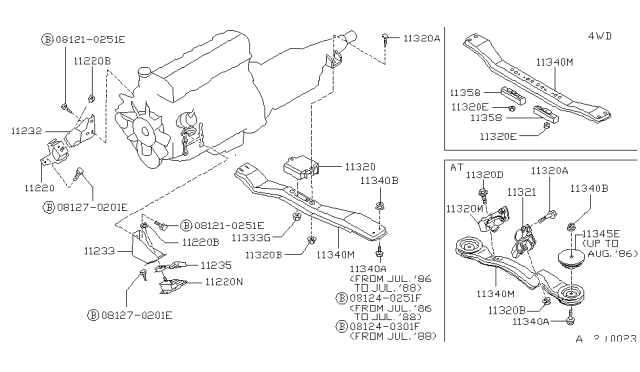 1989 Nissan Hardbody Pickup (D21) Engine Mount Member Assembly, Rear Diagram for 11310-03G01