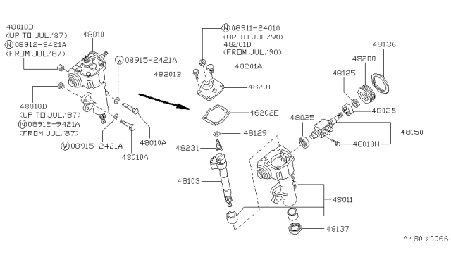 1990 Nissan Hardbody Pickup (D21) Manual Steering Gear Diagram