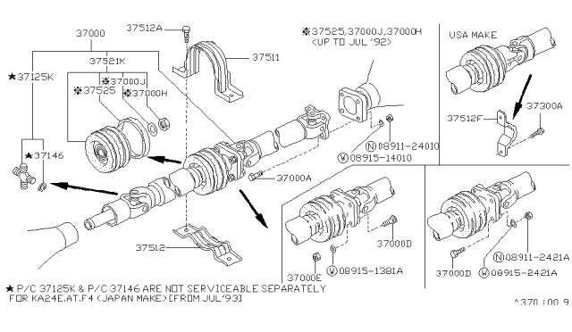 1992 Nissan Hardbody Pickup (D21) Shaft Assembly-PROPELLER Diagram for 37000-92G15